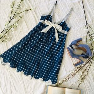 BCBG Navy Polkadot Babydoll Dress